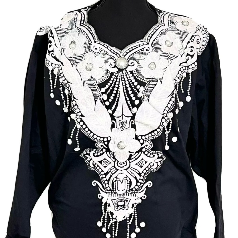 Elegant Black and White Embellished Sweatshirt